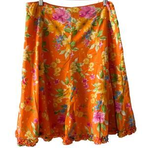 Jones NY Y2K tropical floral 100% cotton ruffle trumpet hem kick skirt size 10